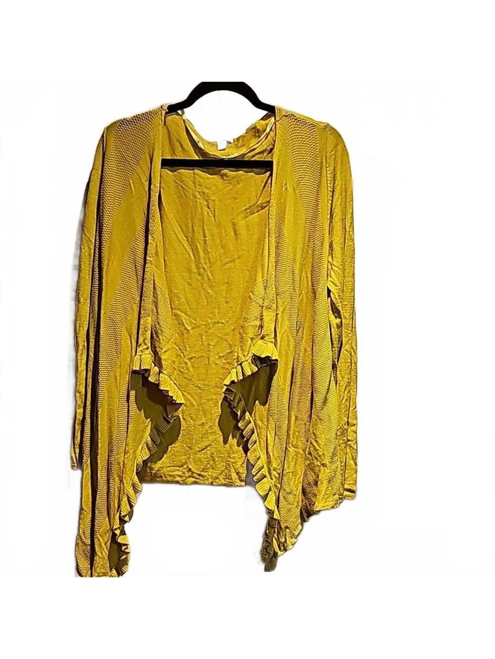 Cato open ruffled cardigan. Size M. Beautiful golden/chartreuse color